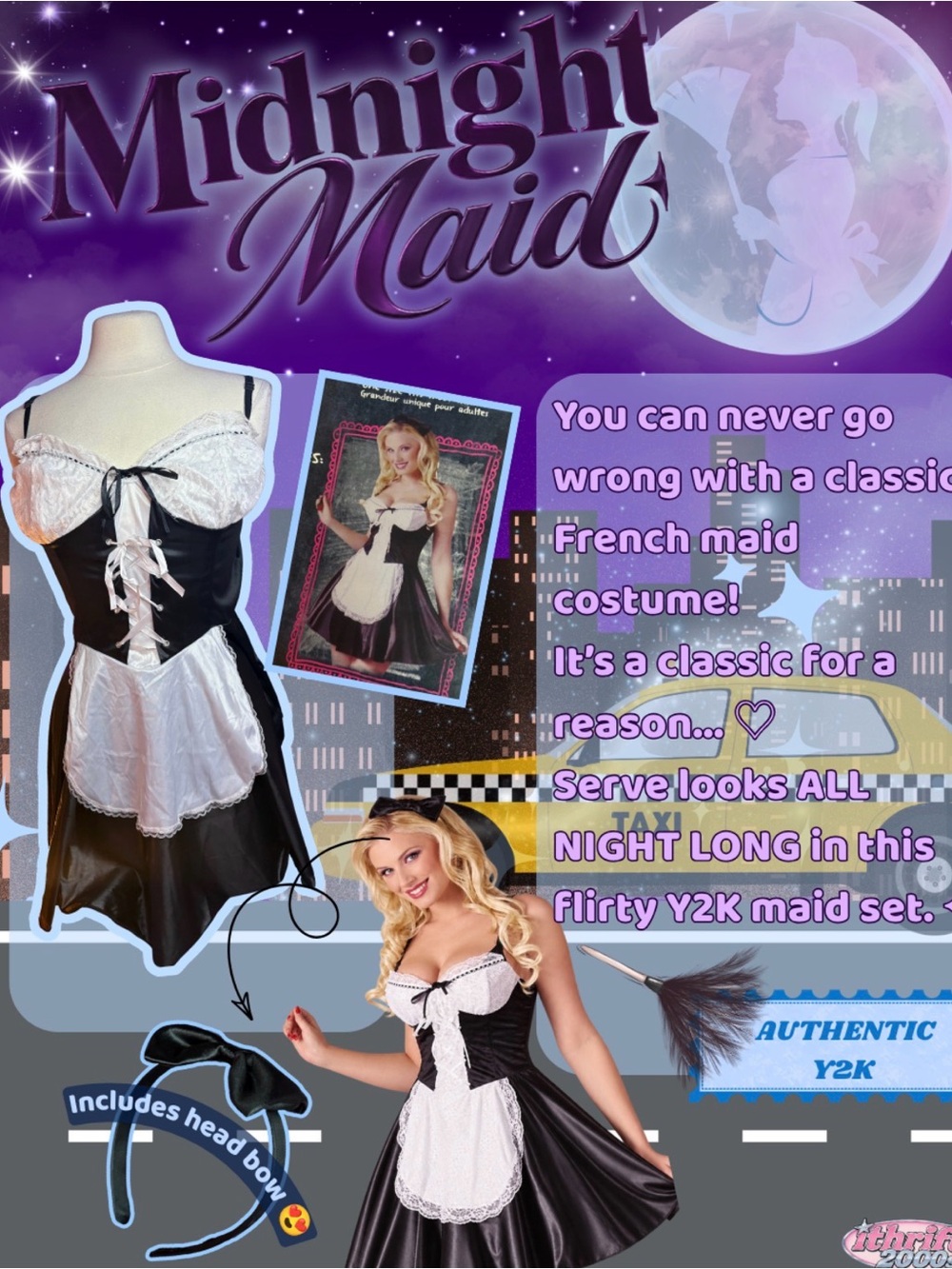 Midnight Maid Women's Y2K sexy Black & White French Maid Costume